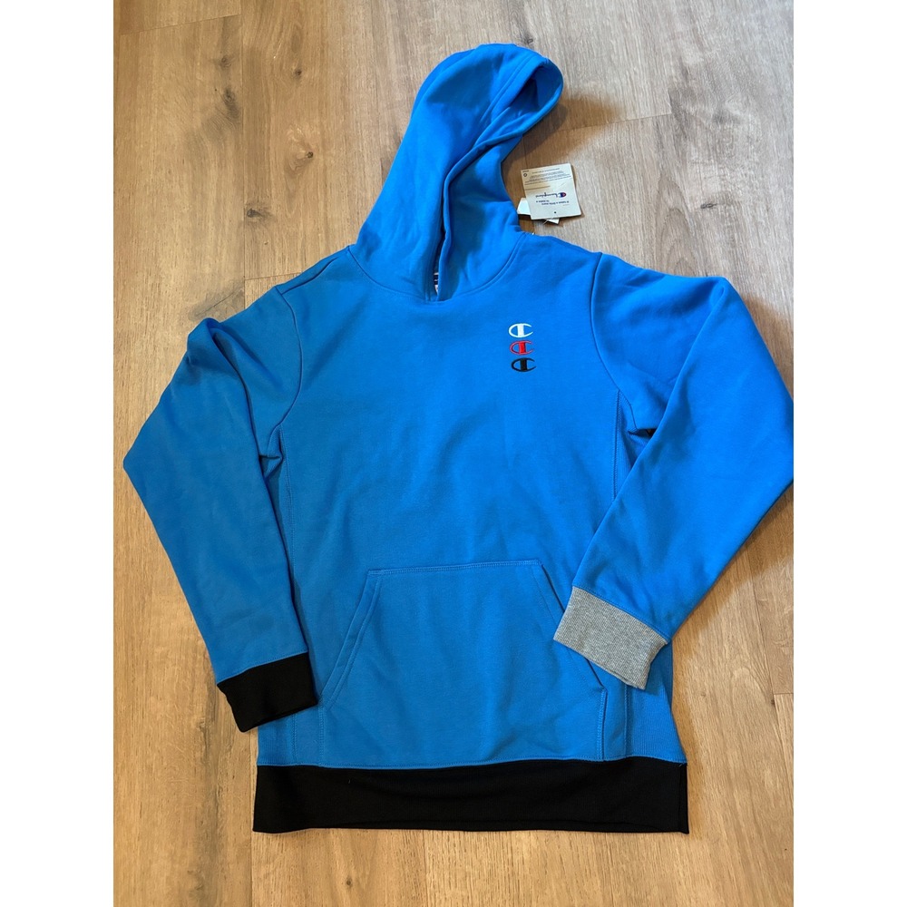 Champion Hoodie Youth XL Blue Colorblock Triple Logo Heavy Pullover Sporty NWT